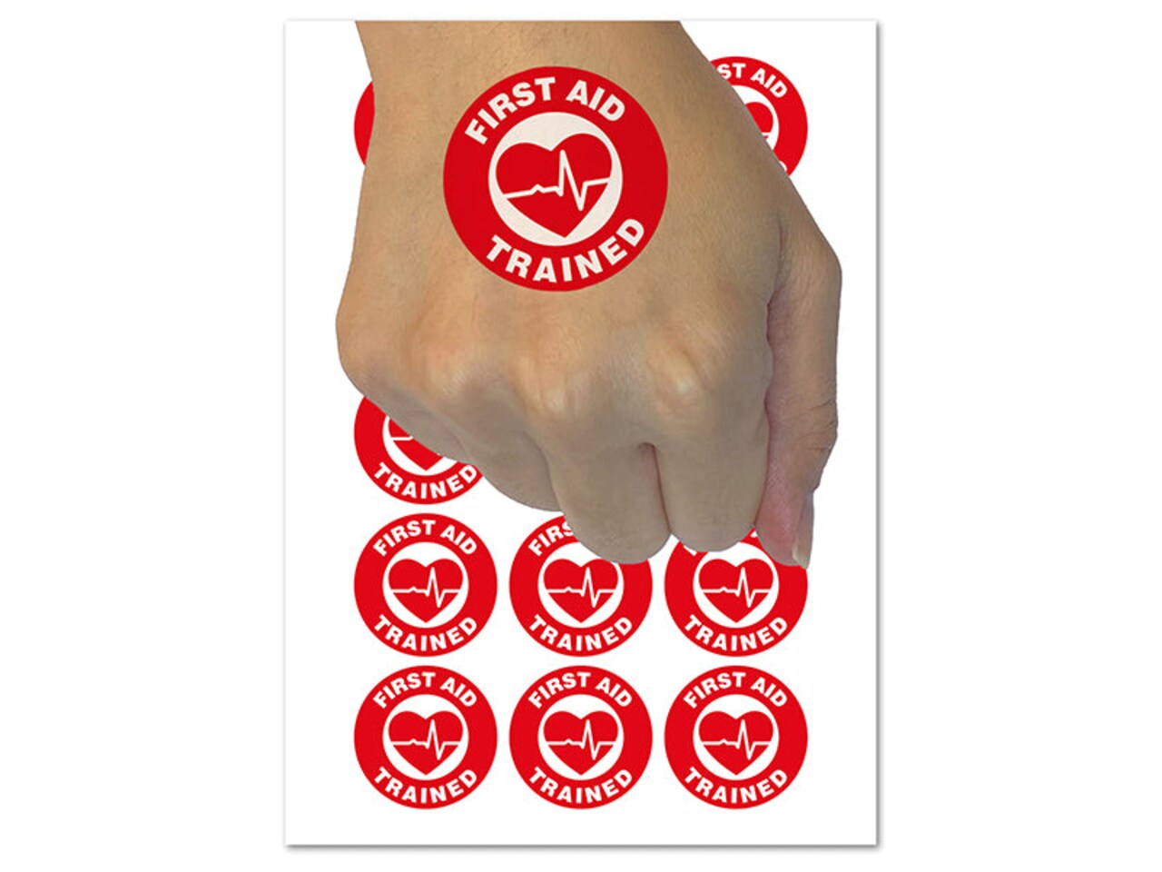 First Aid Trained EKG Heart Temporary Tattoo Water Resistant Fake Body Art Set Collection (1 Sheet)